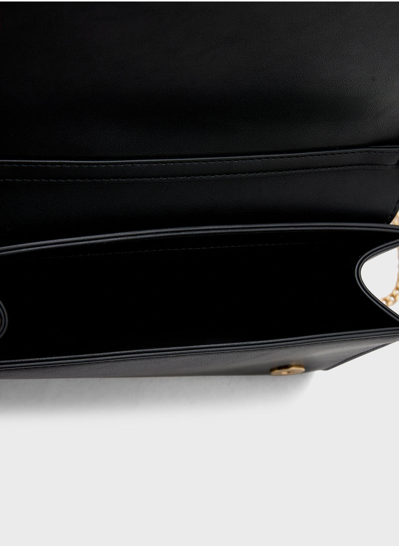 Logo Detailed Flap Over Clutche