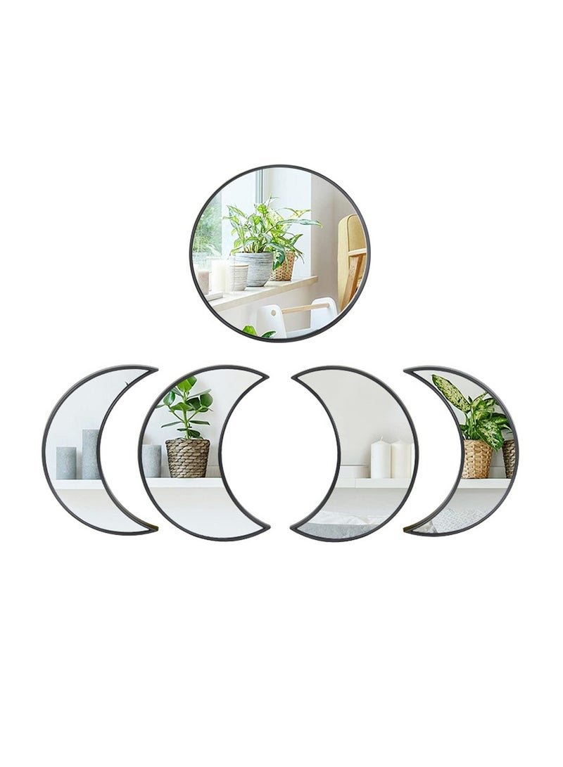 SYOSI مجموعة مرايا على شكل قمر دائري، 5 قطع مرايا بلاستيكية بتصميم بوهيمي لتزيين الجدران، مرآة بمرحلة القمر زجاج، ديكور بأسلوب شمال أوروبا للمنزل، غرفة النوم، غرفة المعيشة - Image 2