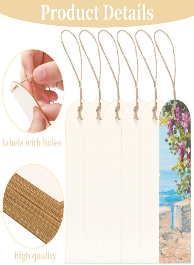 WRINGKIT 150 PCS Wood Bookmarks Blank, 6 x 1.6 Inch Large Unfinished Wood Gift Tags Labels with Ropes, Arch Book Markers Ornaments for DIY, Wedding, Christmas, Birthday, Party Decor - Image 3
