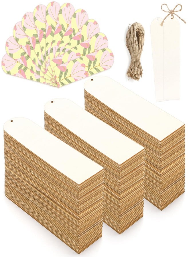 WRINGKIT 150 PCS Wood Bookmarks Blank, 6 x 1.6 Inch Large Unfinished Wood Gift Tags Labels with Ropes, Arch Book Markers Ornaments for DIY, Wedding, Christmas, Birthday, Party Decor - Image 1