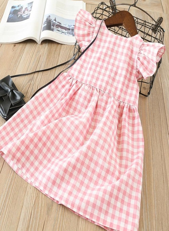 AGQT Baby Girls Plaid Dress Gingham Fly Sleeve Backless Summer Dresses Spring Smocked Birthday Easter Dresses Pink Size 18-24 Months - Image 5