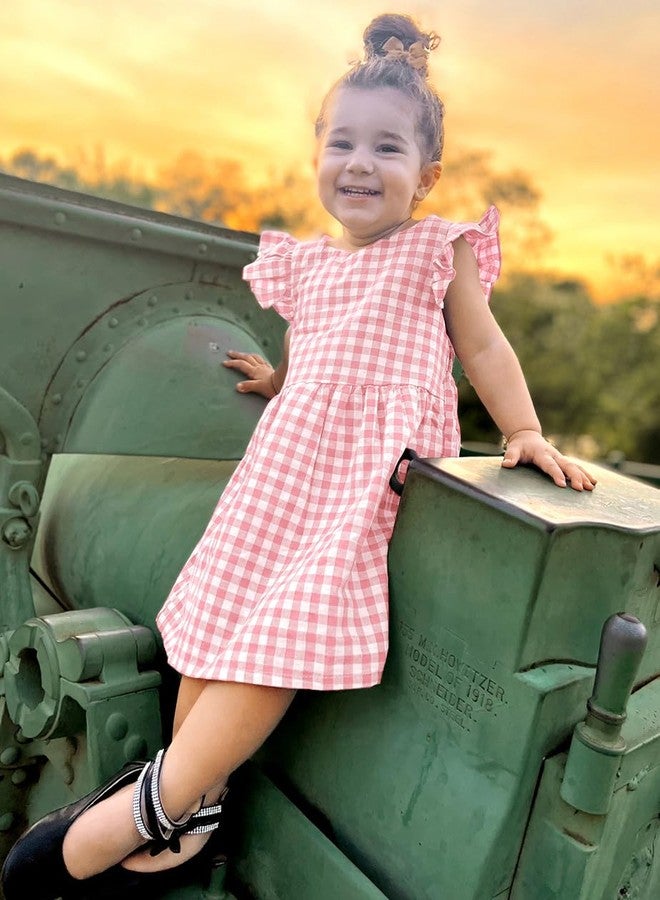 AGQT Baby Girls Plaid Dress Gingham Fly Sleeve Backless Summer Dresses Spring Smocked Birthday Easter Dresses Pink Size 18-24 Months - Image 3