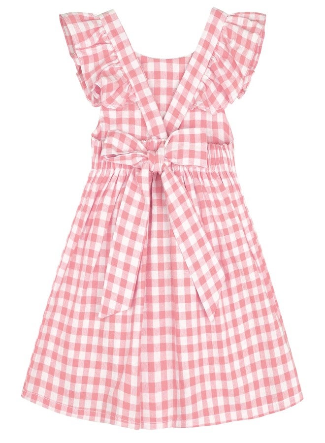 AGQT Baby Girls Plaid Dress Gingham Fly Sleeve Backless Summer Dresses Spring Smocked Birthday Easter Dresses Pink Size 18-24 Months - Image 1