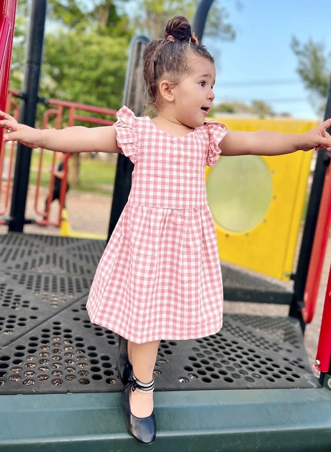 AGQT Baby Girls Plaid Dress Gingham Fly Sleeve Backless Summer Dresses Spring Smocked Birthday Easter Dresses Pink Size 18-24 Months - Image 2