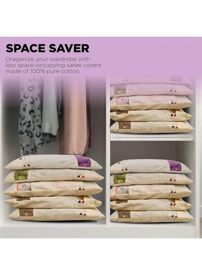 Pristu Cotton Saree Storage Bags - Wardrobe Organizer with Transparent mesh window, Covers for Storage Set with Zip Closure for Clothes Bags (16 x 14 Inches) (Pack 0f 6) - Image 3