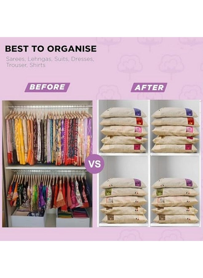 Pristu Cotton Saree Storage Bags - Wardrobe Organizer with Transparent mesh window, Covers for Storage Set with Zip Closure for Clothes Bags (16 x 14 Inches) (Pack 0f 6) - Image 4