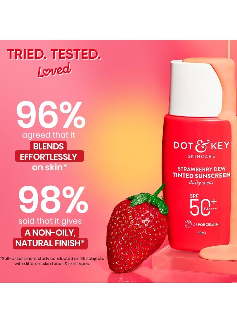 دوت آند كي واقي شمس ملون برائحة الفراولة من دوت آند كي، عامل حماية من الشمس ٥٠+، لون ٠١ بورسلين | حماية من الأشعة فوق البنفسجية/الشمسية | واسع الطيف، مقاوم للماء والتعرق | مناسب لجميع أنواع البشرة | ٥٠ مل - Image 4