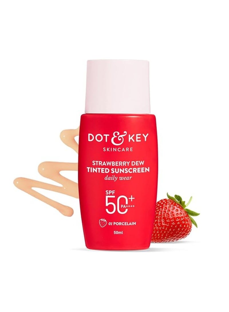 دوت آند كي واقي شمس ملون برائحة الفراولة من دوت آند كي، عامل حماية من الشمس ٥٠+، لون ٠١ بورسلين | حماية من الأشعة فوق البنفسجية/الشمسية | واسع الطيف، مقاوم للماء والتعرق | مناسب لجميع أنواع البشرة | ٥٠ مل - Image 1