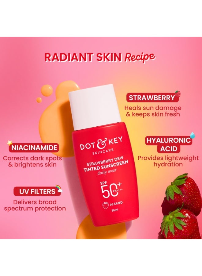 دوت آند كي واقي شمس ملون برائحة الفراولة من دوت آند كي، عامل حماية من الشمس 50+، لون رملي رقم 03 | حماية من الأشعة فوق البنفسجية بنوعيها UVA وUVB | واسع الطيف، مقاوم للماء والعرق | مناسب لجميع أنواع البشرة | 50 مل - Image 4