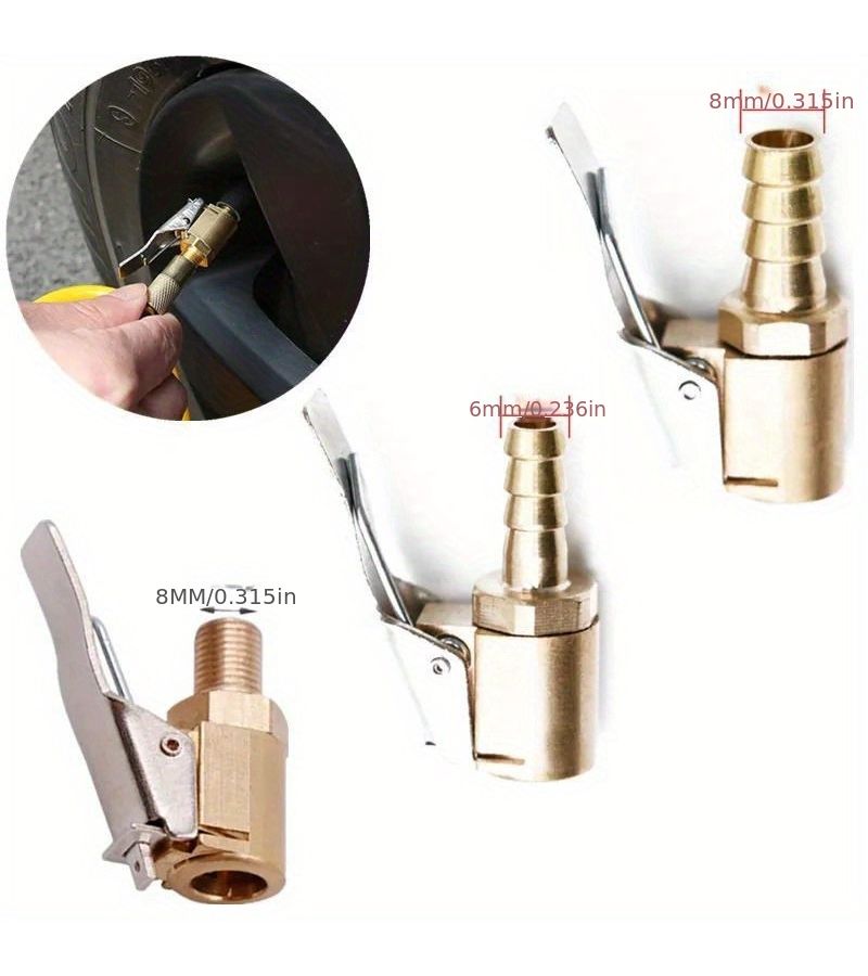 Car Tire Air Chuck Inflator Pump Valve Connector Clip On Adapter Brass 8mm Thread Tyre Wheel Valve For Inflatable Pump - Image 3