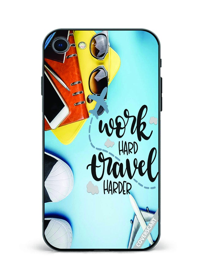 Protective Case Cover For Apple iPhone SE 2020 Work Hard Travel Harder Design Multicolour