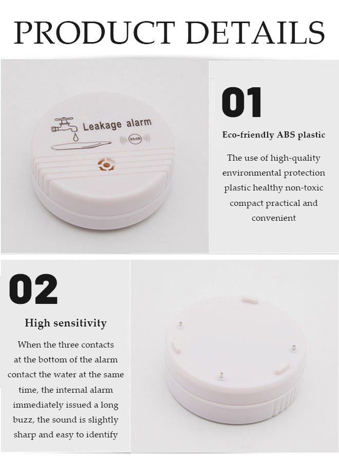 DUNISO Water Leak Detector，household ABS leak detector, intelligent leak detection alarm, with battery and high decibel speaker, detachable, suitable for basement, bathroom, laundry room, kitchen, garage，white  - Image 4