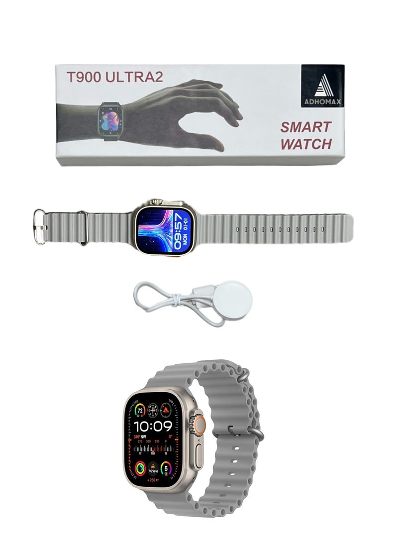 adhomax New T900 Ultra 2 smart watch Elegant Design 2.2" NFC, infinite display, Fitness Tracker, Heart Rate, Bluetooth, Wireless Charging, works with IOS and android, for men and women - Image 1