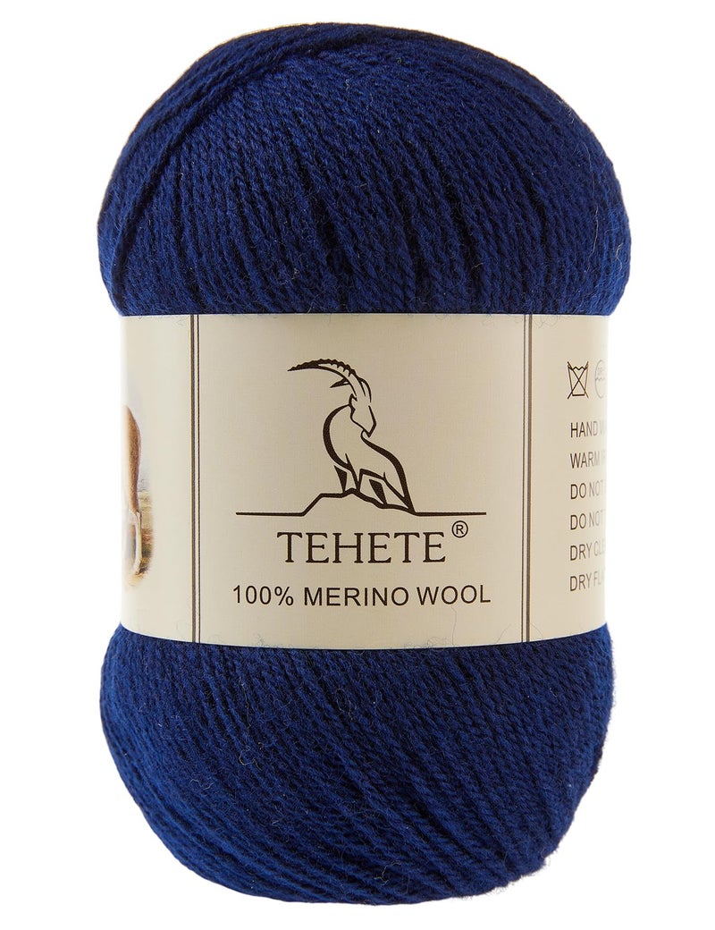 TEHETE 100 Merino Wool Yarn for Knitting 3Ply Luxury Warm Soft Lightweight Crochet YarnNavy Blue3Balsl