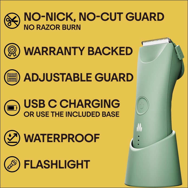 MERIDIAN Trimmer Plus Body Hair Manscaping Trimmer, Adjustable Guard, USB C Charging, Flash Light, Travel Lock, Charging Dock, Bikini Trimmer, Mens Body Hair Trimmer - Sage - Image 2