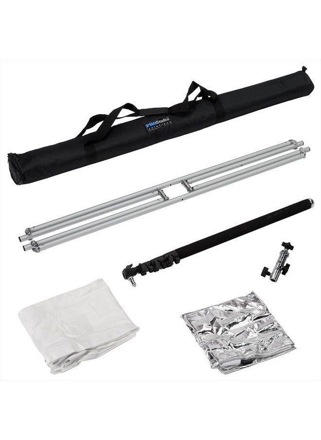 Fotodiox - Pro Studio Solutions 110x110cm (43x43in) Boom Sun Scrim Kit – Collapsible Frame with Diffusion, Silver/White Cover, Boom Handle & Carry Case - Image 1