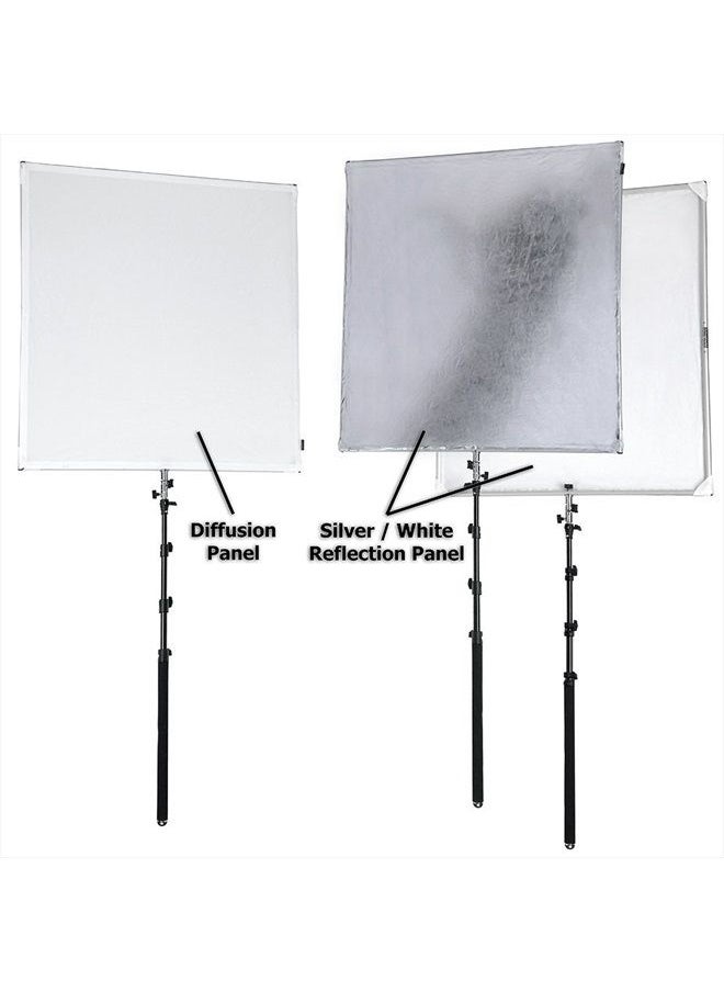 Fotodiox - Pro Studio Solutions 110x110cm (43x43in) Boom Sun Scrim Kit – Collapsible Frame with Diffusion, Silver/White Cover, Boom Handle & Carry Case - Image 1