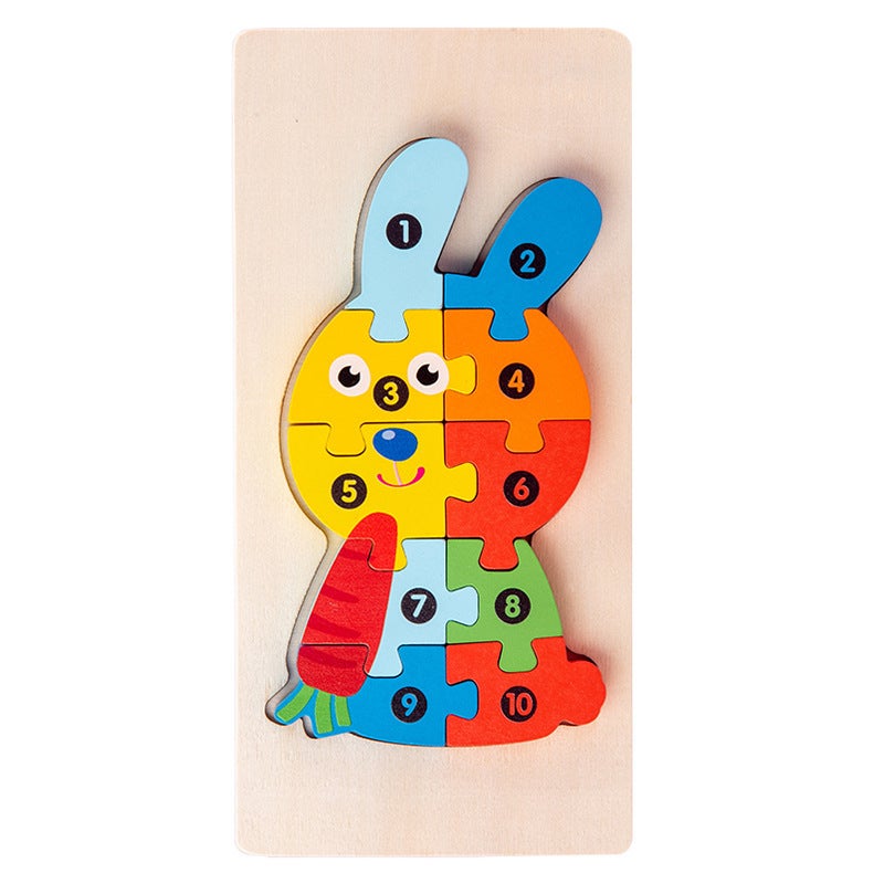 Wooden Early Education Cognitive Digital Children'S Educational Toys Accumulation Animal Traffic Shape Matching 3D Three-Dimensional Puzzle - Image 1