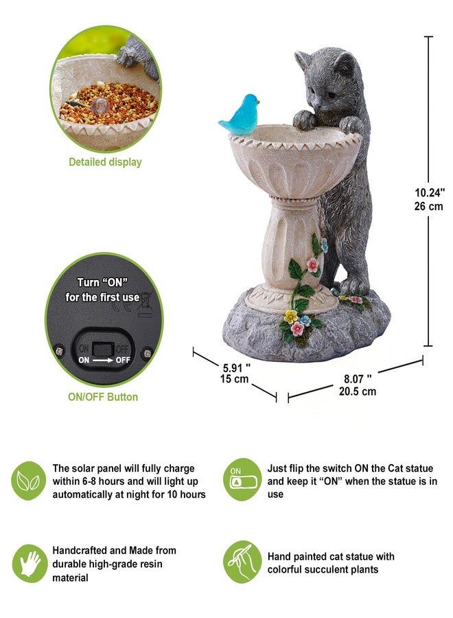 Nacome Solar Birdbath Garden Decor: Outdoor Ornament Bird Feeder Sculpture for Outside Decoration Yard Art Lawn Porch Patio Balcony - Unique Birthday Choice for Women Mom Lover [Large Cat] - Image 4