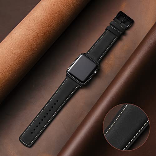 SUNFWR Leather Bands Compatible with Apple Watch Band 42mm(Series 3 2 1) 44mm 45mm 46mm 49mm for Men Women, Top Grain Genuine Leather Replacement Strap for iWatch Ultra 3 2 1, SE3 2 1, Series 11 10 9 8 7 6 5 4 3 2 1 - Image 2