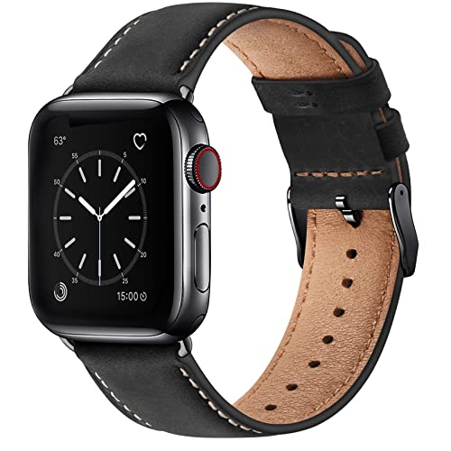 SUNFWR Leather Bands Compatible with Apple Watch Band 42mm(Series 3 2 1) 44mm 45mm 46mm 49mm for Men Women, Top Grain Genuine Leather Replacement Strap for iWatch Ultra 3 2 1, SE3 2 1, Series 11 10 9 8 7 6 5 4 3 2 1 - Image 1