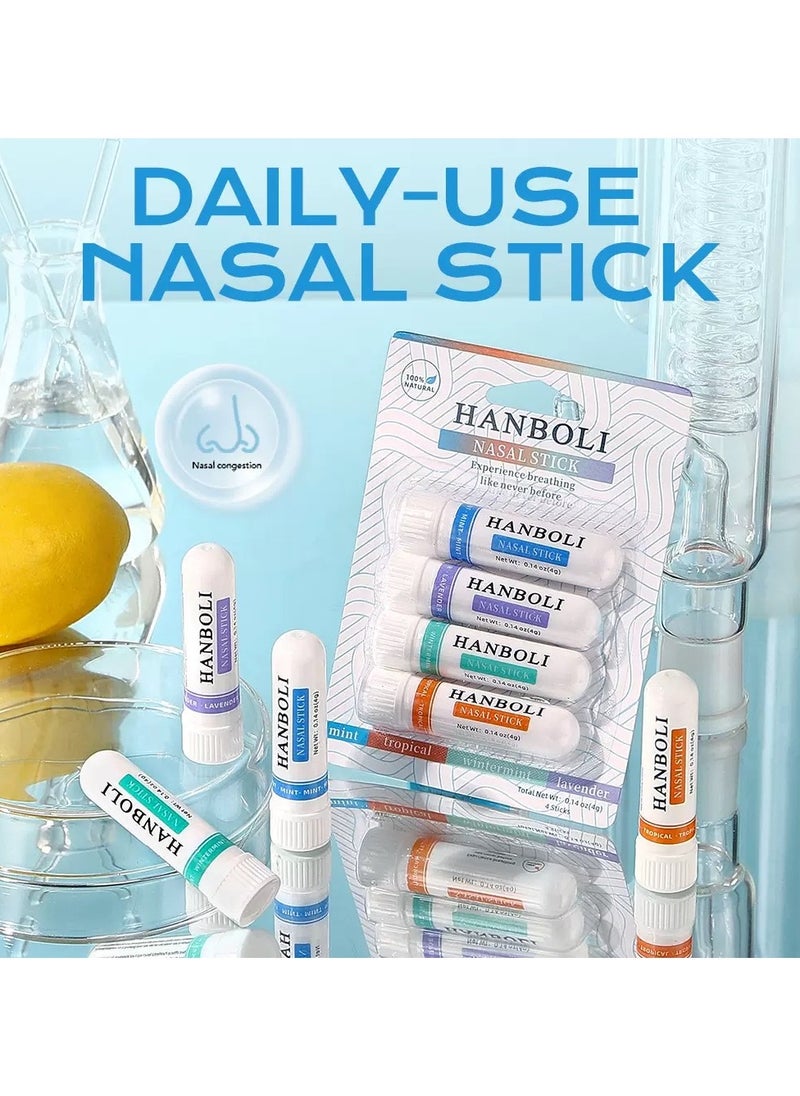 HANBOLI Nasal Stick Boost Energy (4 Pack), Portable Nose Inhaler Stick for Enhances Breathing Pure and Natural Menthol Provides Fresh Cooling  - Image 1
