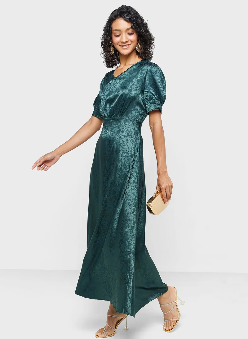 ELLA Emerald Satin Midi Dress