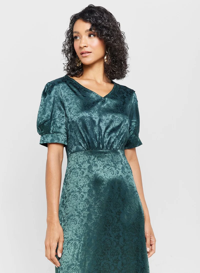 ELLA Emerald Satin Midi Dress