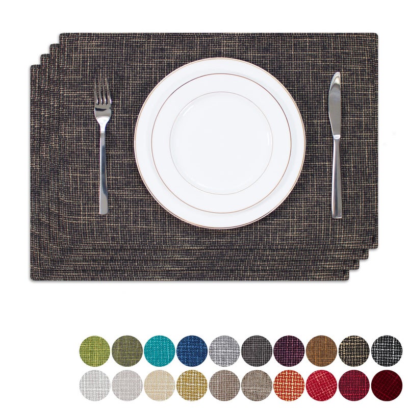 Placemats by Kevin Textile Set of 4 Heat Resistant Dining Table Place Mats Kitchen Table Mats 13 x 19 Black Gold