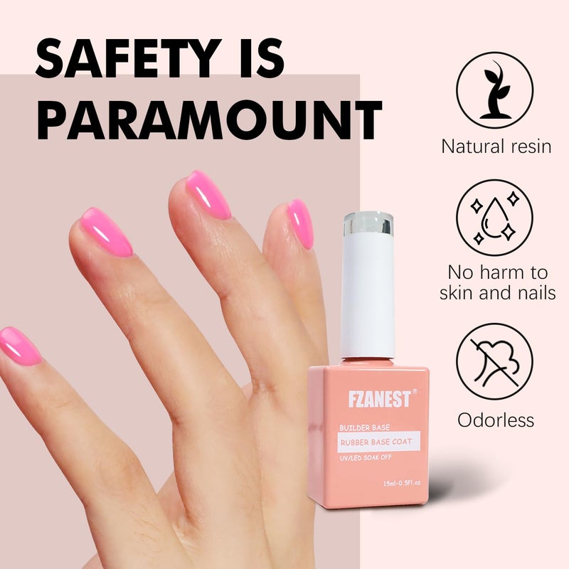 FZANEST Hot Pink Builder Rubber Base Gel, 5 in 1 Builder Gel For Nails Enhance Extension Repair Self-leveling in a Bottle Elastic Rubber Base Coat - Image 4