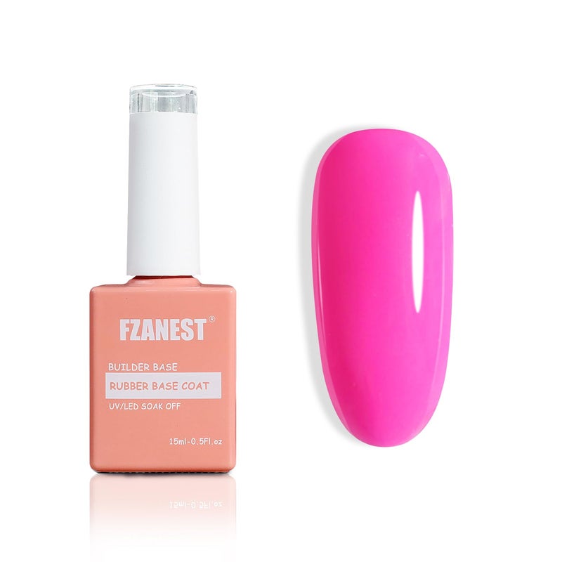 FZANEST Hot Pink Builder Rubber Base Gel, 5 in 1 Builder Gel For Nails Enhance Extension Repair Self-leveling in a Bottle Elastic Rubber Base Coat - Image 1