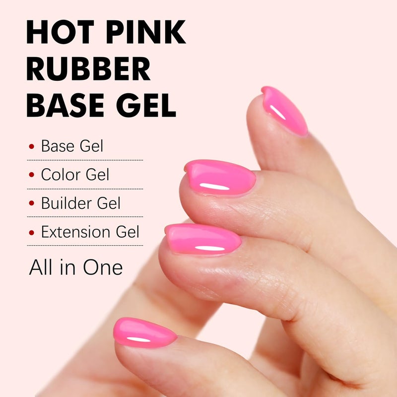 FZANEST Hot Pink Builder Rubber Base Gel, 5 in 1 Builder Gel For Nails Enhance Extension Repair Self-leveling in a Bottle Elastic Rubber Base Coat - Image 2