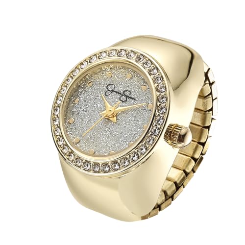Jessica Simpson Womens Gold Adjustable Ring Watch Crystal Bezel Quartz Analog Mini Dial Stretch Band Fashion Jewelry Accessory - Image 1