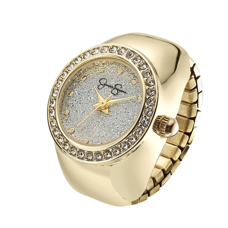 Jessica Simpson Womens Gold Adjustable Ring Watch Crystal Bezel Quartz Analog Mini Dial Stretch Band Fashion Jewelry Accessory - Image 2