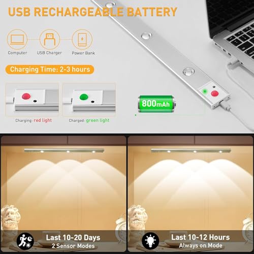 MIRADH 40cm USB Rechargeable Under Cabinet Motion Sensor Light – Wireless Magnetic LED Strip for Kitchen, Closet, Wardrobe, Pantry | 3 Color Dimmable Night Lamp - Image 5