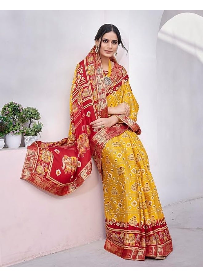 Yashika Women's Magludi Silk Saree Printed Saree With Unstitched Blouse Material - Suitable For All Indian Occasions and Festivals - Image 3