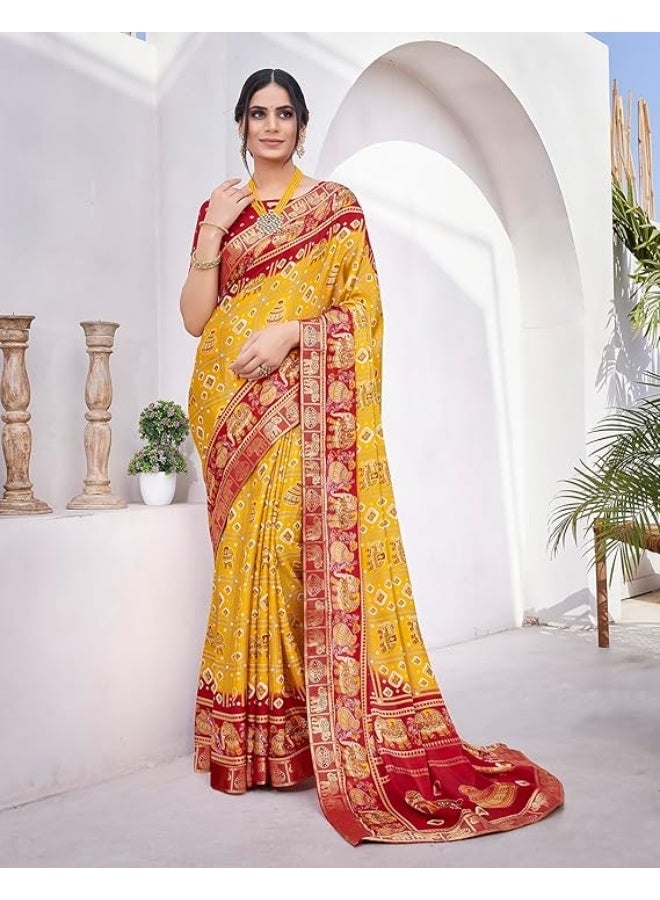 Yashika Women's Magludi Silk Saree Printed Saree With Unstitched Blouse Material - Suitable For All Indian Occasions and Festivals - Image 4