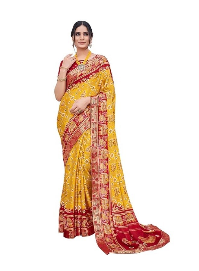Yashika Women's Magludi Silk Saree Printed Saree With Unstitched Blouse Material - Suitable For All Indian Occasions and Festivals - Image 1