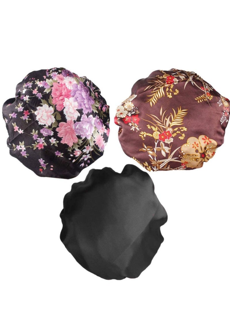 Generic 3pcs Wide Band Silk Satin Bonnet Night Head Cover Soft Hair Turban Chemo Caps with Elastic Band Loss Hats Women - Image 1