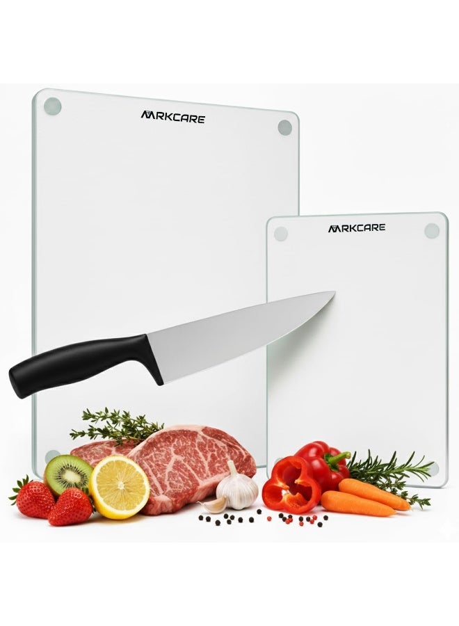 MRKCARE طقم لوحَي تقطيع زجاجي – قطعتان ألواح تقطيع زجاجية للمطبخ، مقاومة للخدش، مناسبة لتقطيع الخضروات واللحوم وتحضير الطعام - Image 1