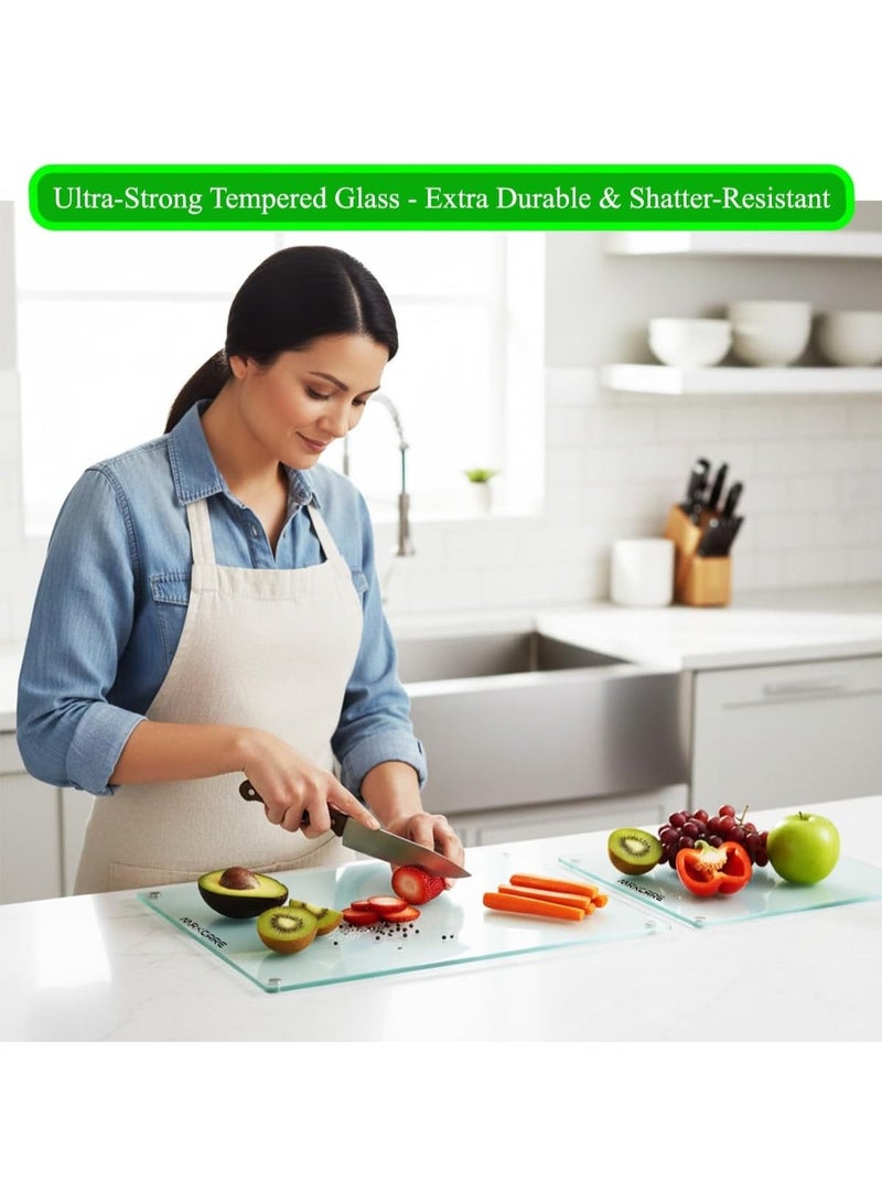 MRKCARE طقم لوحَي تقطيع زجاجي – قطعتان ألواح تقطيع زجاجية للمطبخ، مقاومة للخدش، مناسبة لتقطيع الخضروات واللحوم وتحضير الطعام - Image 2