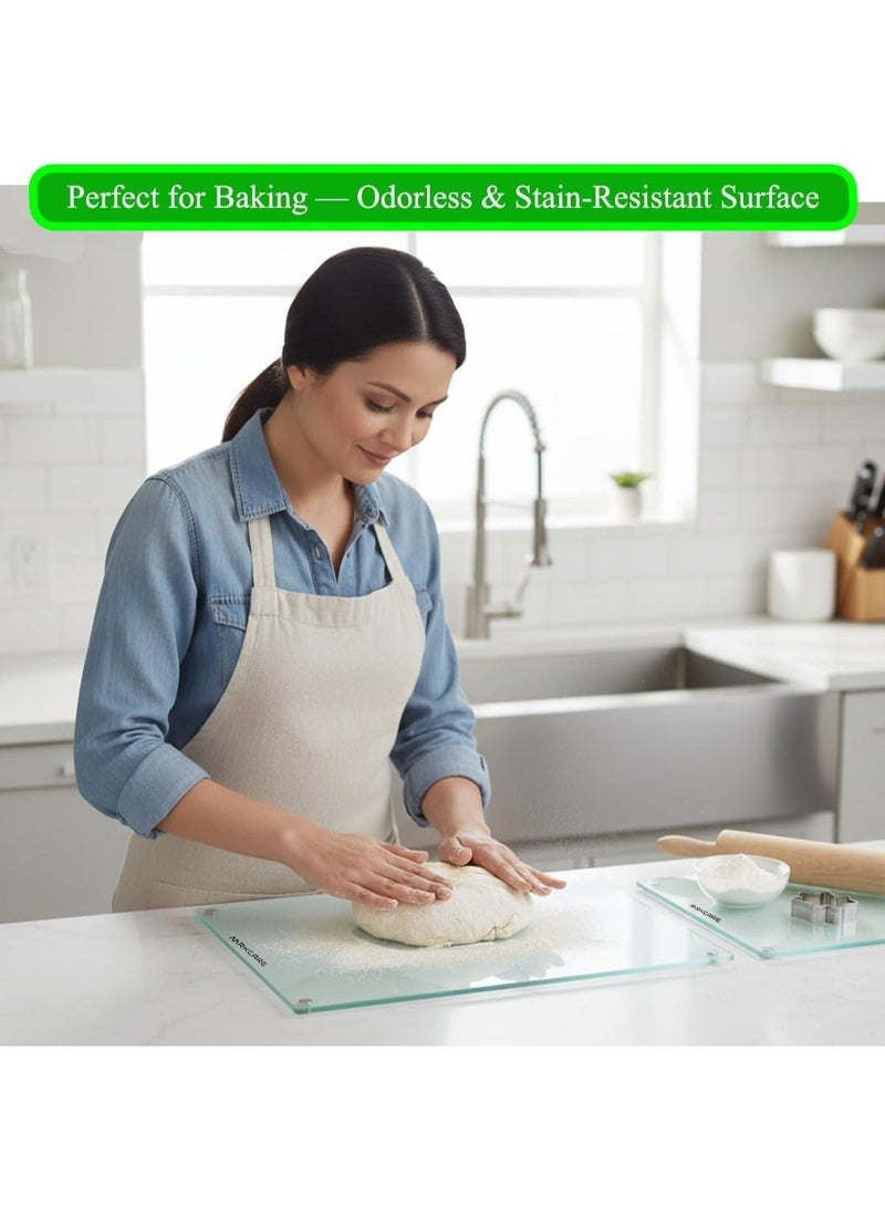 MRKCARE طقم لوحَي تقطيع زجاجي – قطعتان ألواح تقطيع زجاجية للمطبخ، مقاومة للخدش، مناسبة لتقطيع الخضروات واللحوم وتحضير الطعام - Image 4