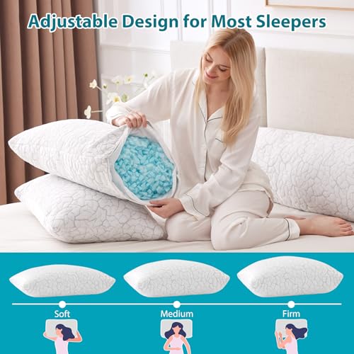 WGAKCED Cooling Pillows for Sleeping 2 Pack, Standard Size Adjustable Shredded Memory Foam Pillows, Firm Bed Pillows for Side, Back, Stomach, Hot Sleepers, Cold Pillow for College Dorm Room - Image 3