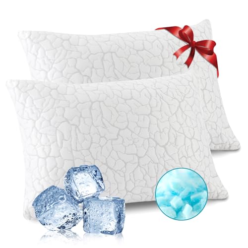 WGAKCED Cooling Pillows for Sleeping 2 Pack, Standard Size Adjustable Shredded Memory Foam Pillows, Firm Bed Pillows for Side, Back, Stomach, Hot Sleepers, Cold Pillow for College Dorm Room - Image 1