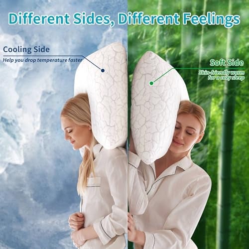 WGAKCED Cooling Pillows for Sleeping 2 Pack, Standard Size Adjustable Shredded Memory Foam Pillows, Firm Bed Pillows for Side, Back, Stomach, Hot Sleepers, Cold Pillow for College Dorm Room - Image 2