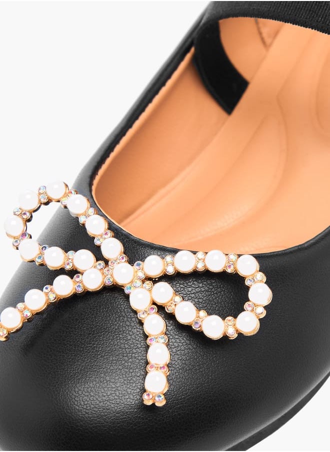 JUNIORS Girls Bow Accent Slip-On Ballerina Shoes With Elastic Strap  - Image 5