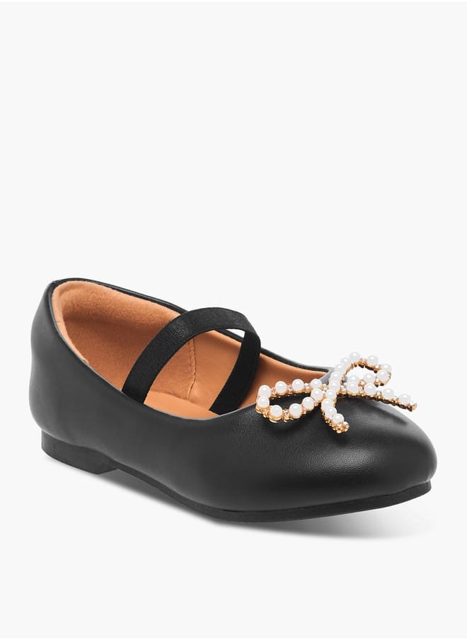 JUNIORS Girls Bow Accent Slip-On Ballerina Shoes With Elastic Strap  - Image 1