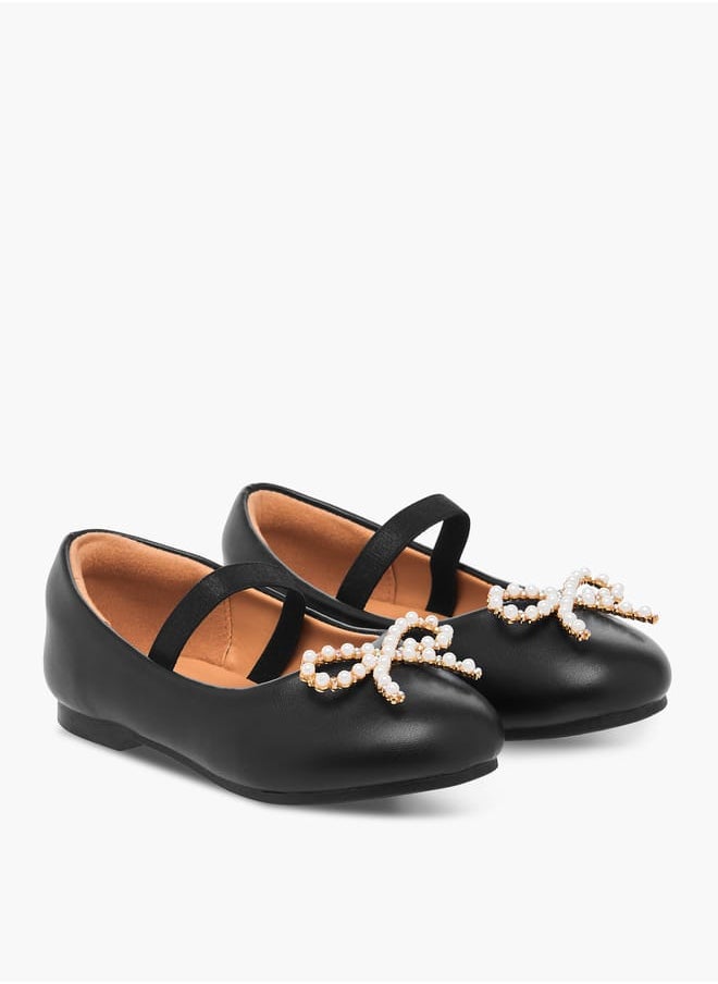 JUNIORS Girls Bow Accent Slip-On Ballerina Shoes With Elastic Strap  - Image 2