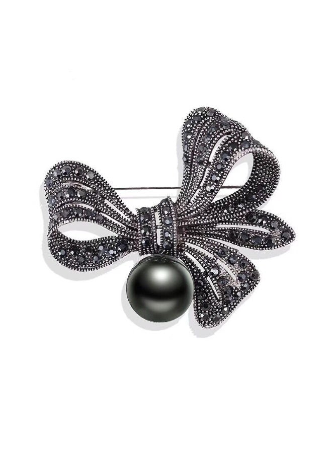 Mark Fairwhale Vintage Fhinestone Black Pearl Alloy Brooch