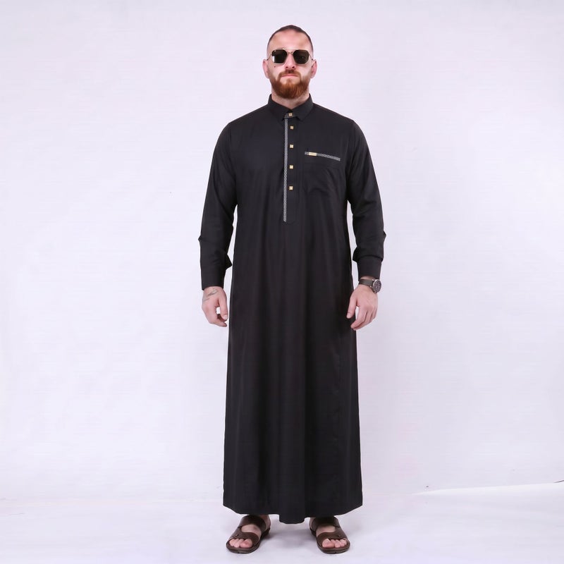 Men's Traditional Long Thobe Kurta, Woven Cotton-Polyester Blend with Button Detail, All-Season Daily Wear, Multiple Colours - Image 1